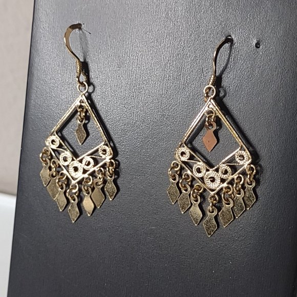 Cute Diamond Shaped Dangle Earring With 925 Sterling Silver Hooks - Picture 1 of 11